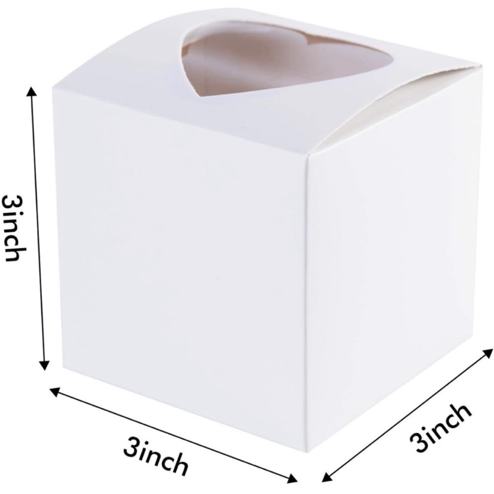 New! 50pc 3x3x3” Mini White Favor Boxes with Heart Shaped Acetate Windows - Picture 7 of 10